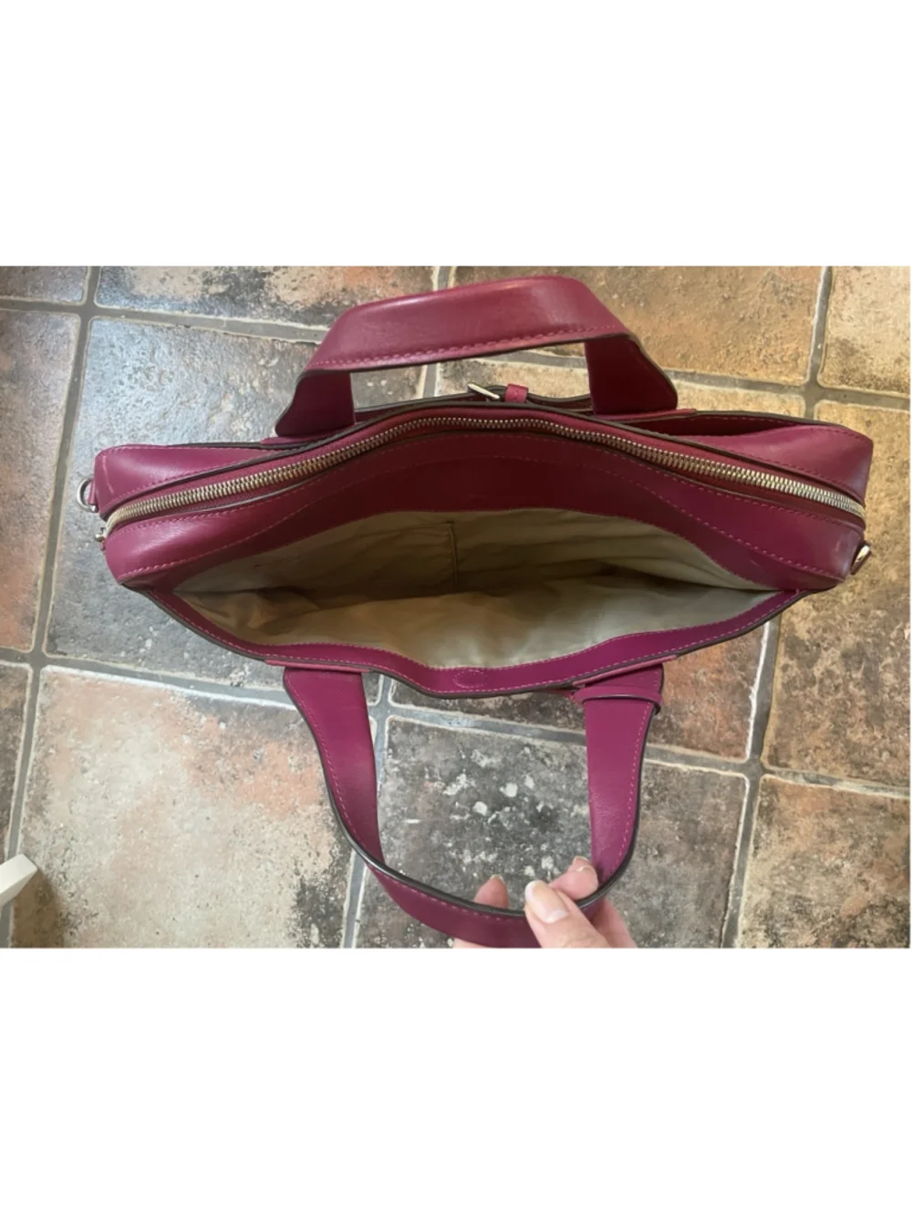Tumi Magenta Leather Handbag Silver Hardware Office Work